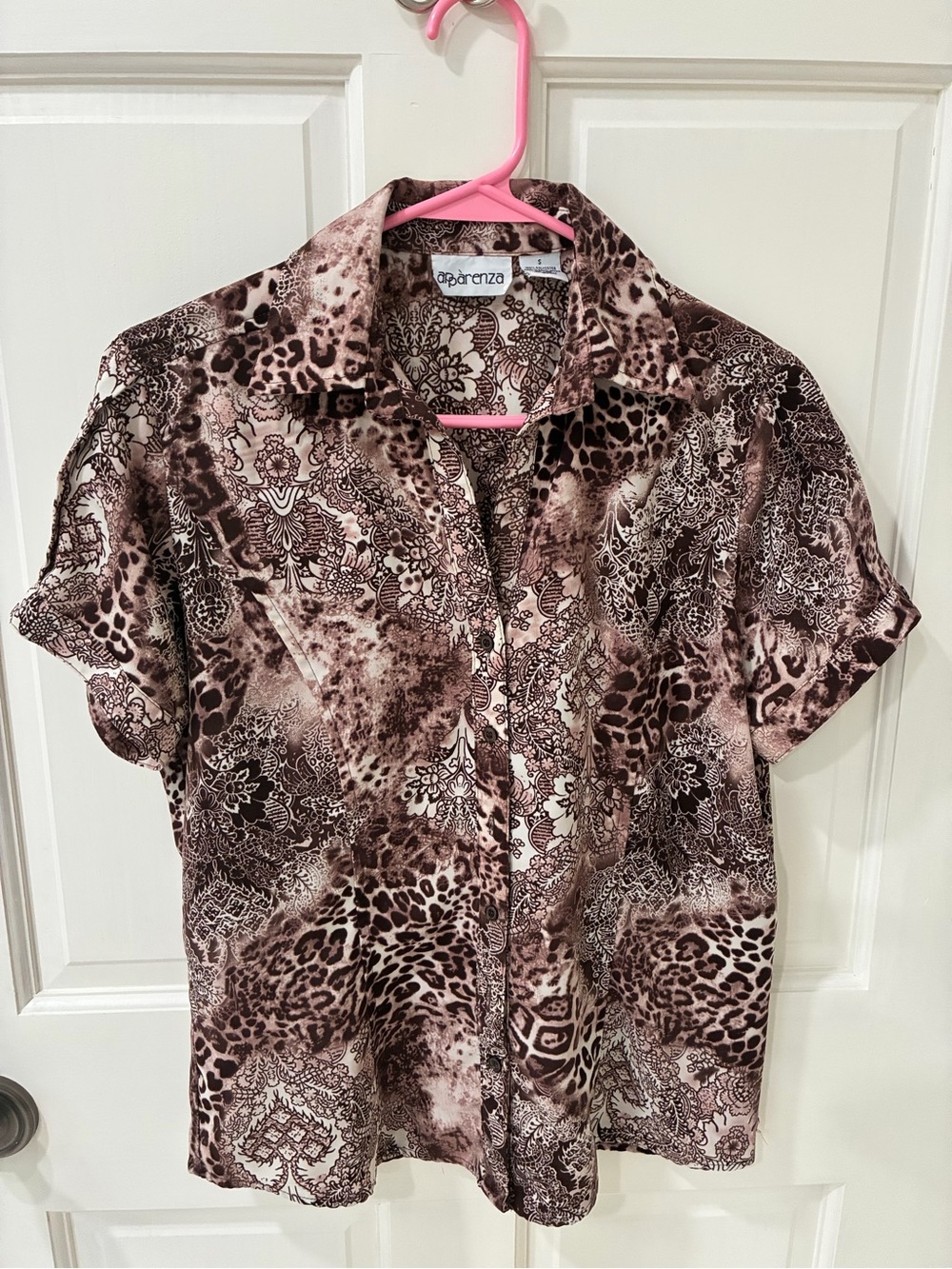 Apparenza Brown and Cream Animal Print Lightweight Button-Up Shirt